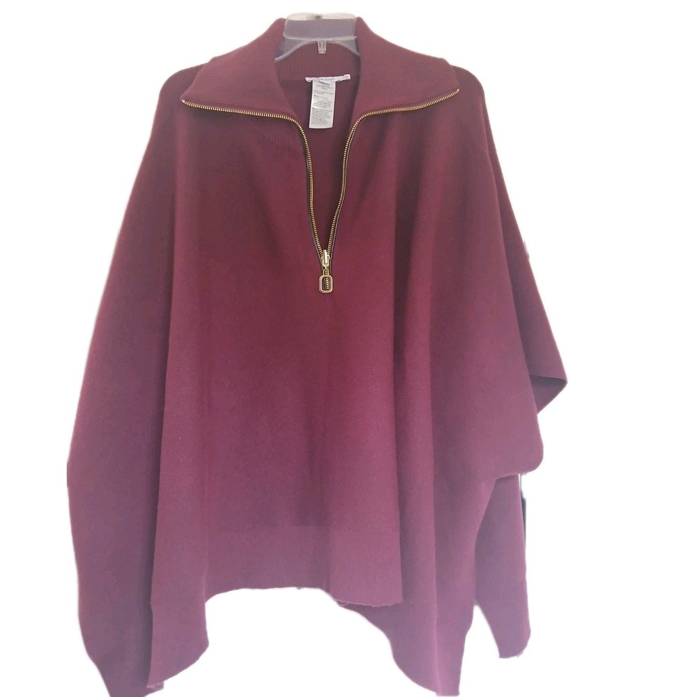 Chico's Women's Cashmere Blend Poncho Solid Maroon‎ One Size